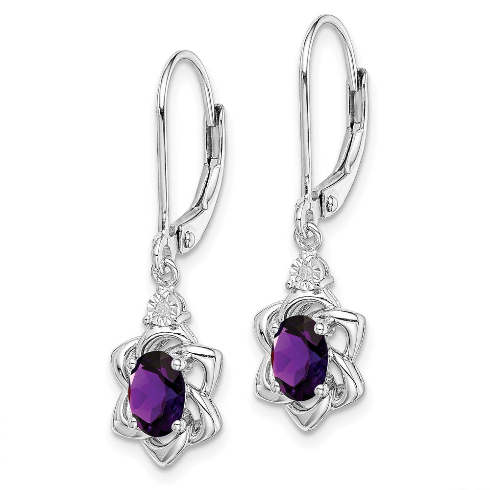 Sterling Silver Rhodium-plated Diamond & Amethyst Earrings