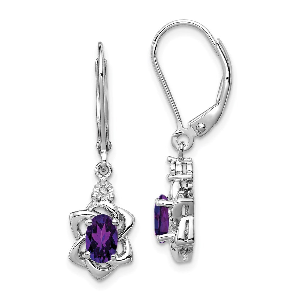 Sterling Silver Rhodium-plated Diamond & Amethyst Earrings