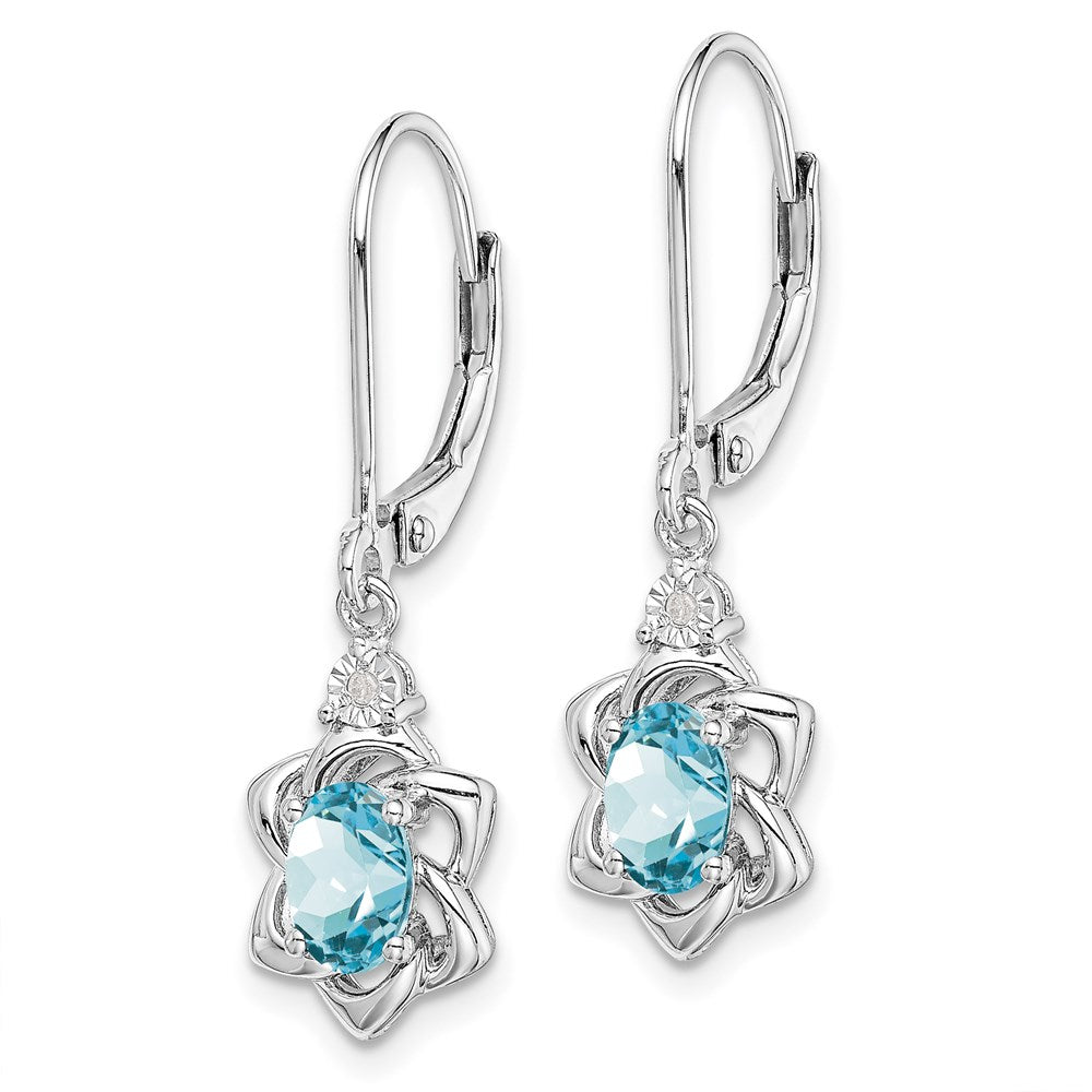 Sterling Silver Rhodium-plated Diamond & Light Blue Topaz Earrings