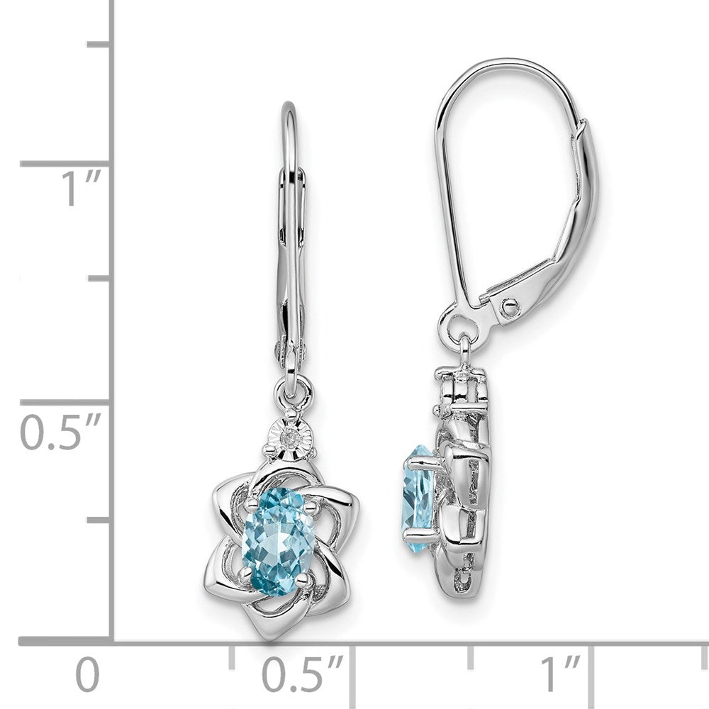 Sterling Silver Rhodium-plated Diamond & Light Blue Topaz Earrings