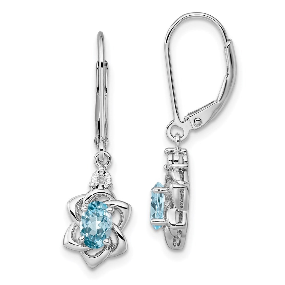 Sterling Silver Rhodium-plated Diamond & Light Blue Topaz Earrings