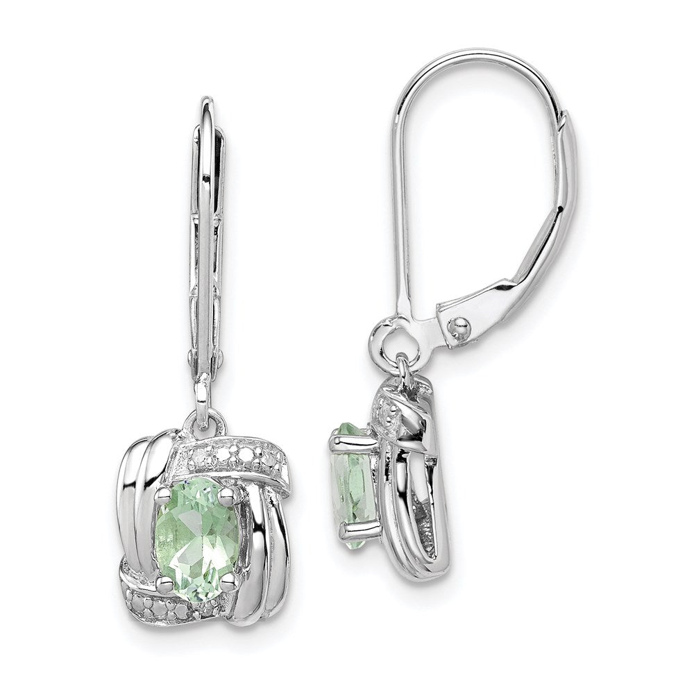 Sterling Silver Rhodium-plated Diamond & Green Quartz Earrings