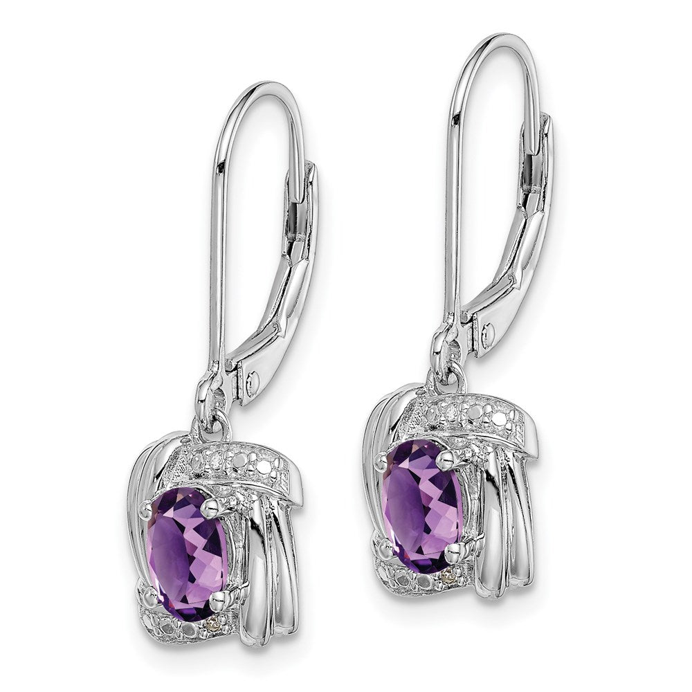 Sterling Silver Rhodium-plated Diamond and Amethyst Earrings