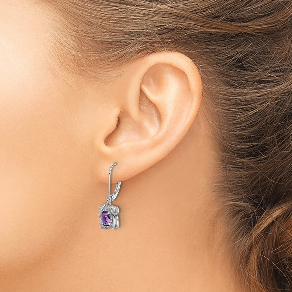 Sterling Silver Rhodium-plated Diamond and Amethyst Earrings