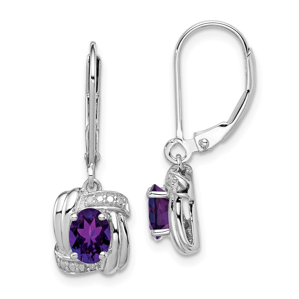 Sterling Silver Rhodium-plated Diamond and Amethyst Earrings