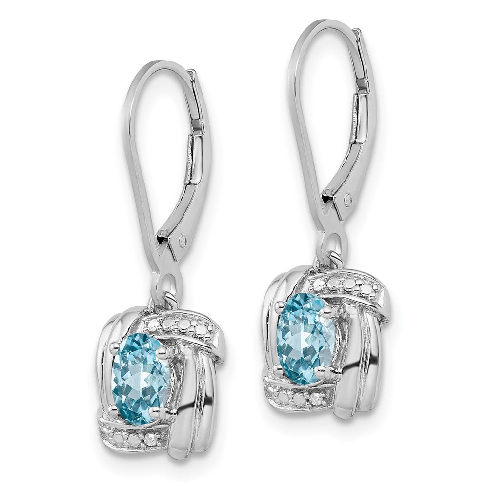 Sterling Silver Rhodium-plated Diamond & Light Blue Topaz Earrings