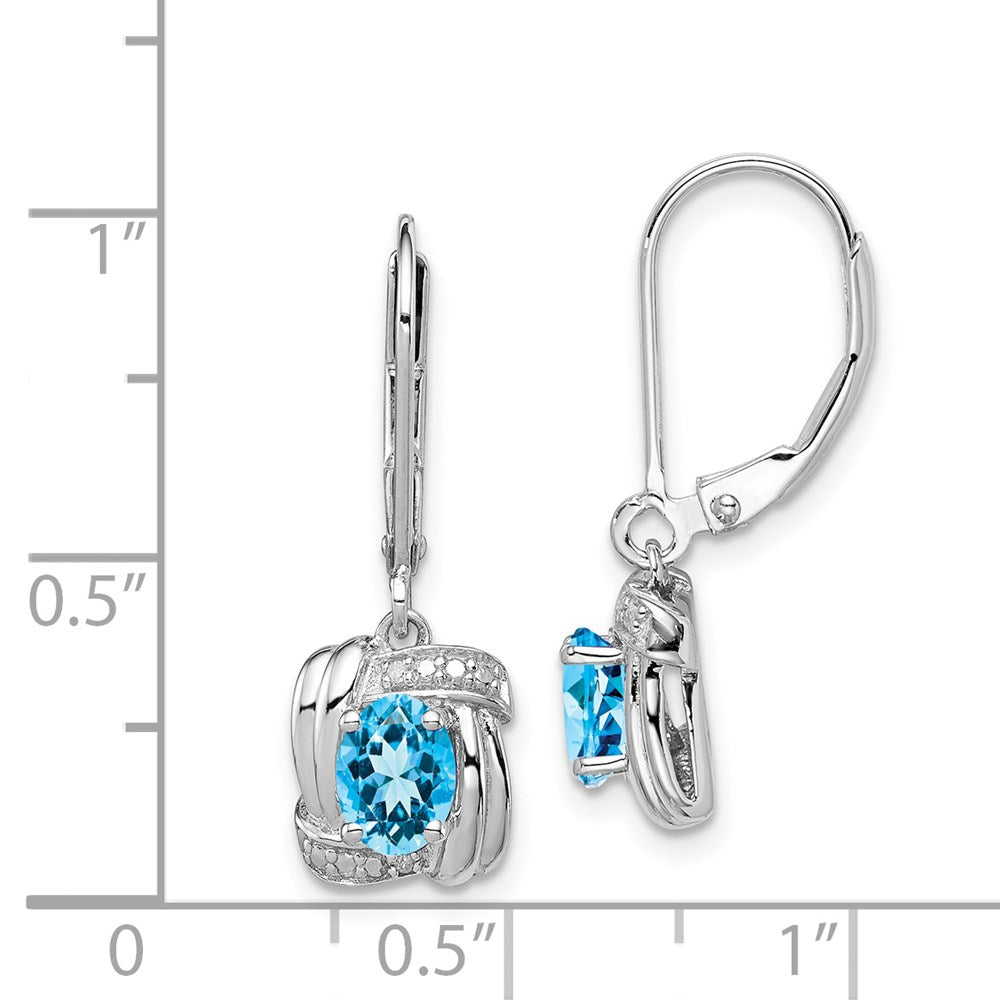 Sterling Silver Rhodium-plated Diamond & Light Blue Topaz Earrings