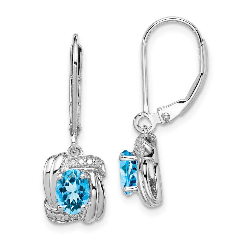 Sterling Silver Rhodium-plated Diamond & Light Blue Topaz Earrings