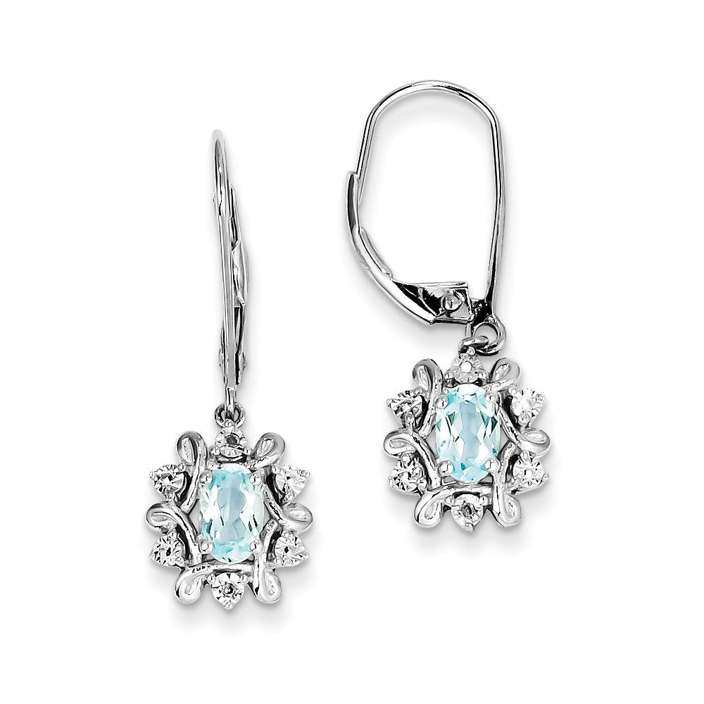 Sterling Silver Diamond & Light Blue Topaz Earrings