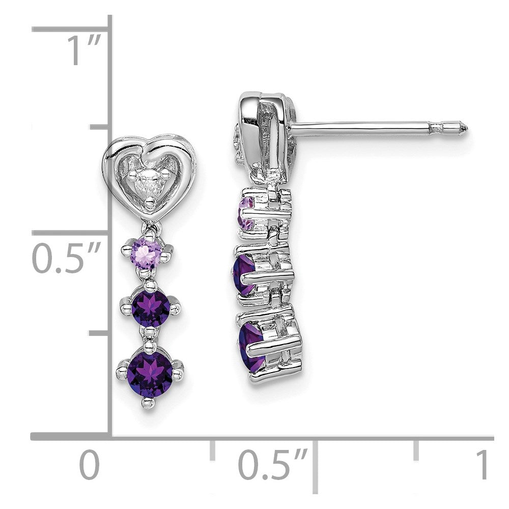 Sterling Silver Rhodium-plated Amethyst & Pink Quartz Diamond Earrings