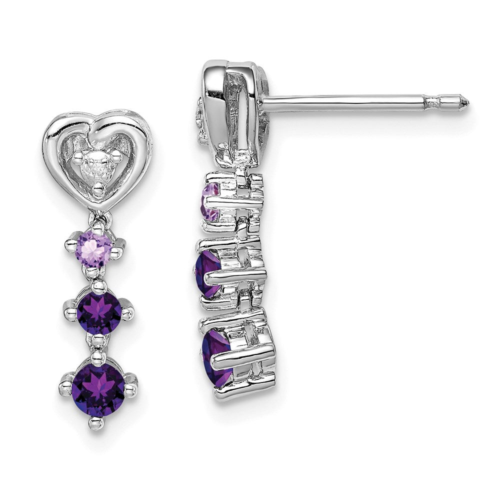 Sterling Silver Rhodium-plated Amethyst & Pink Quartz Diamond Earrings