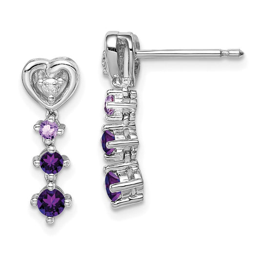 Sterling Silver Rhodium-plated Amethyst & Pink Quartz Diamond Earrings