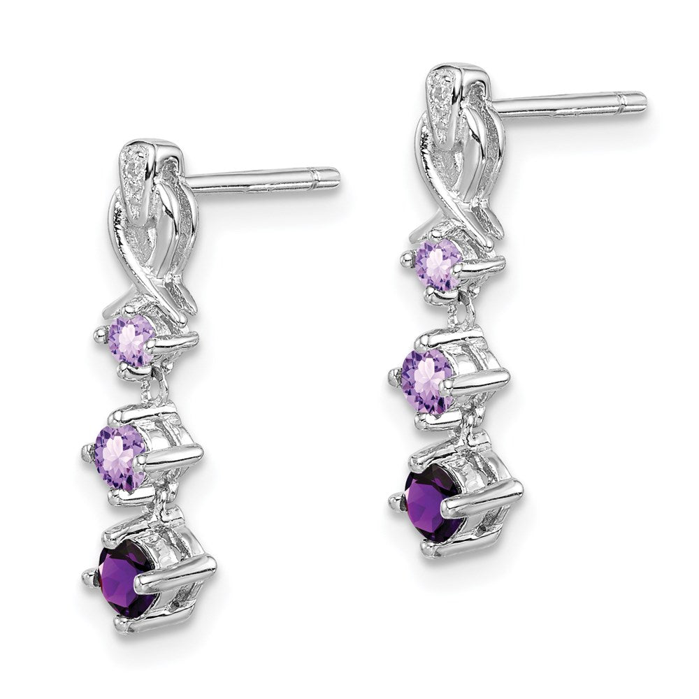 Sterling Silver Rhodium-plated Pink Quartz & Amethyst Diamond Earrings