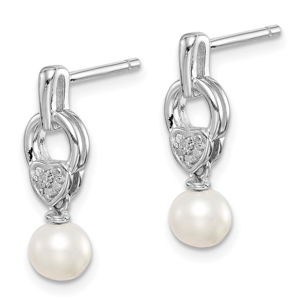 Sterling Silver Rhodium-plated FW Cultured Pearl Diamond Earrings