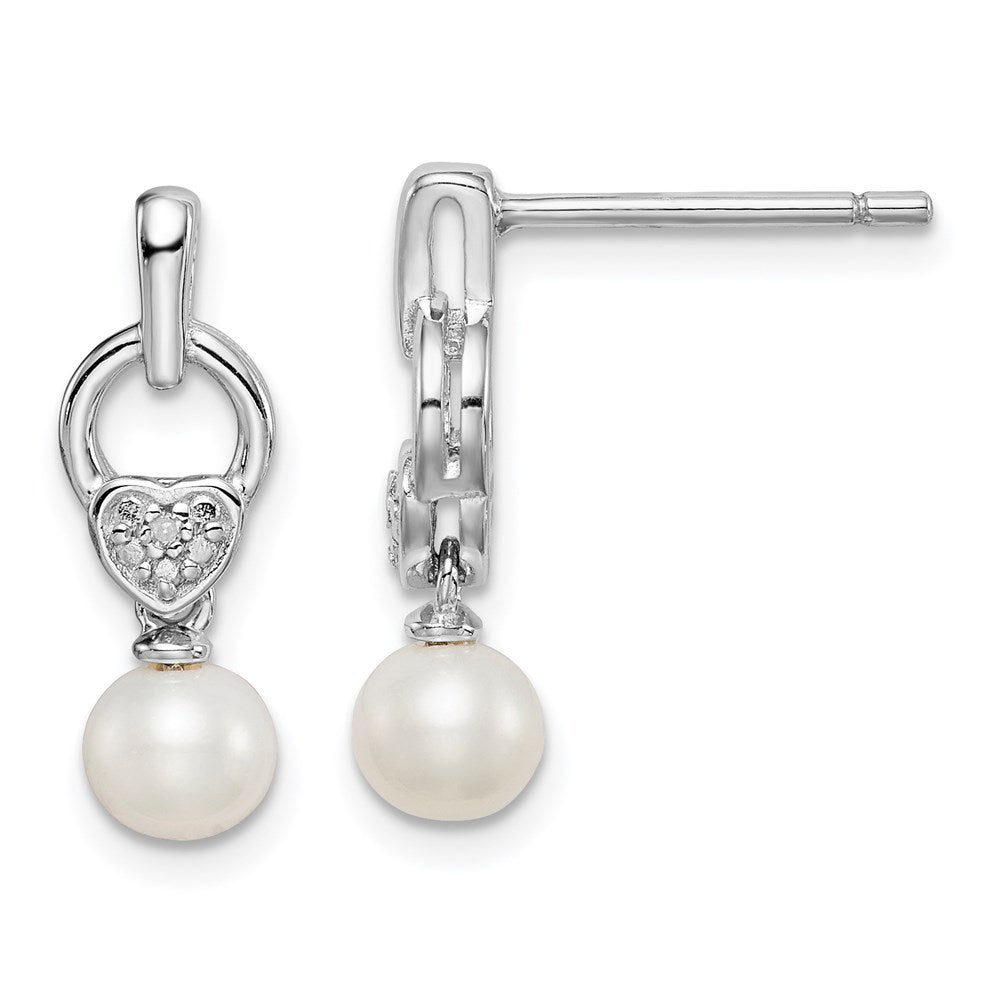 Sterling Silver Rhodium-plated FW Cultured Pearl Diamond Earrings