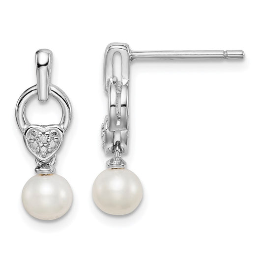 Sterling Silver Rhodium-plated FW Cultured Pearl Diamond Earrings