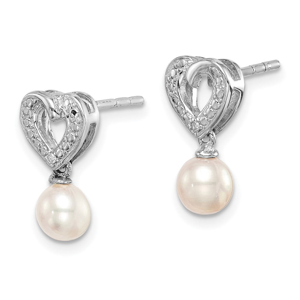 Sterling Silver Rhodium-plated FW Cultured Pearl Diamond Earrings