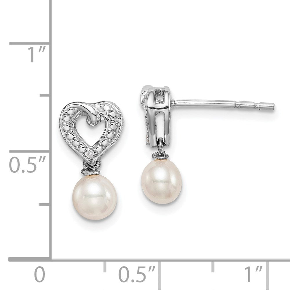 Sterling Silver Rhodium-plated FW Cultured Pearl Diamond Earrings