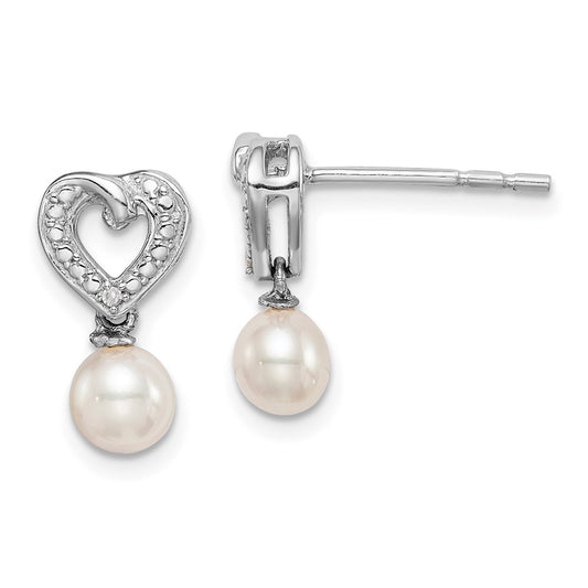 Sterling Silver Rhodium-plated FW Cultured Pearl Diamond Earrings