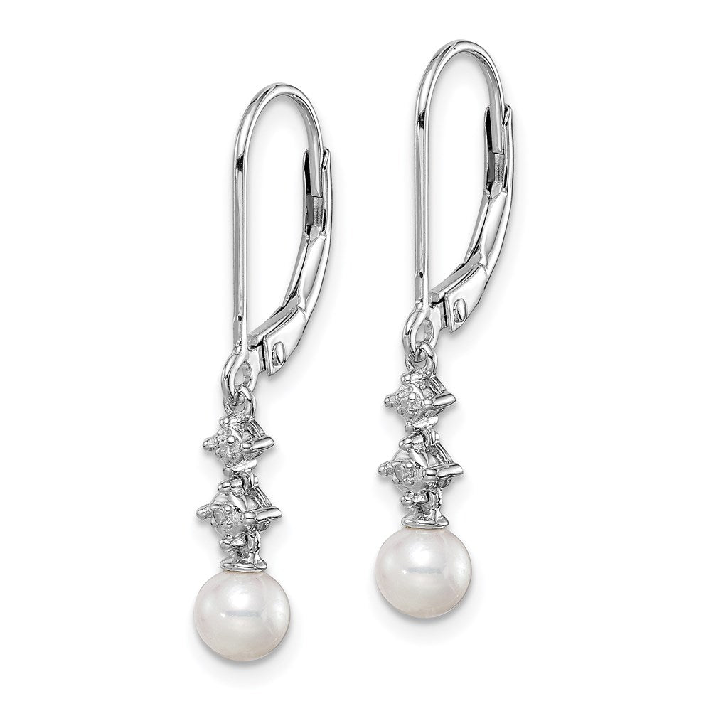 Sterling Silver Rhodium-plated FW Cultured Pearl Diamond Earrings