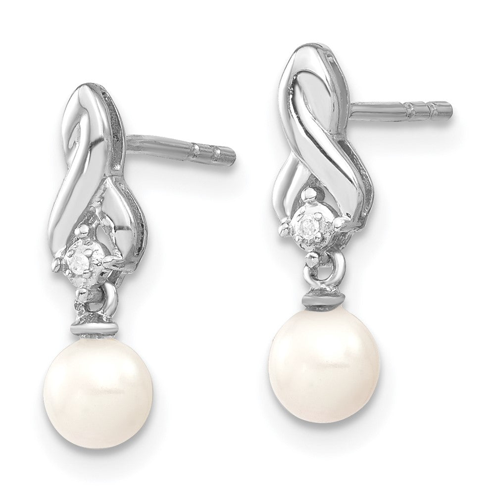 Sterling Silver Rhodium-plated FW Cultured Pearl Diamond Earrings