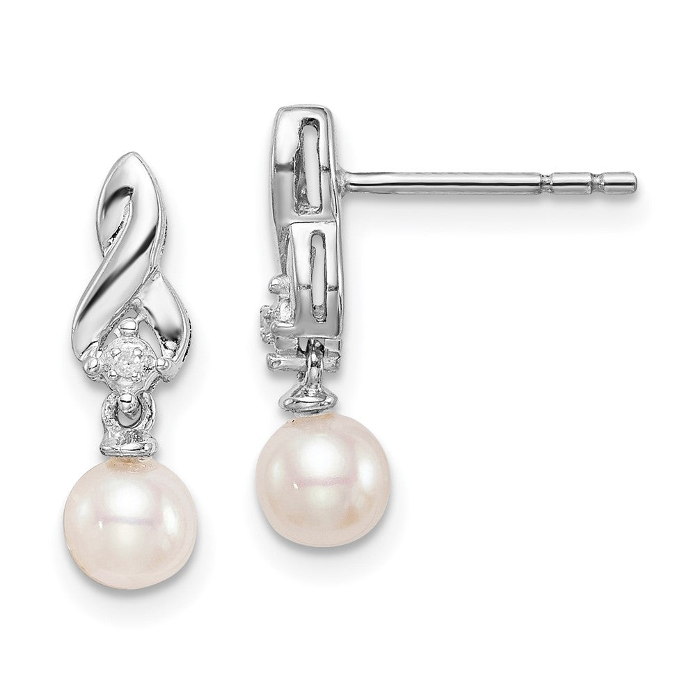 Sterling Silver Rhodium-plated FW Cultured Pearl Diamond Earrings