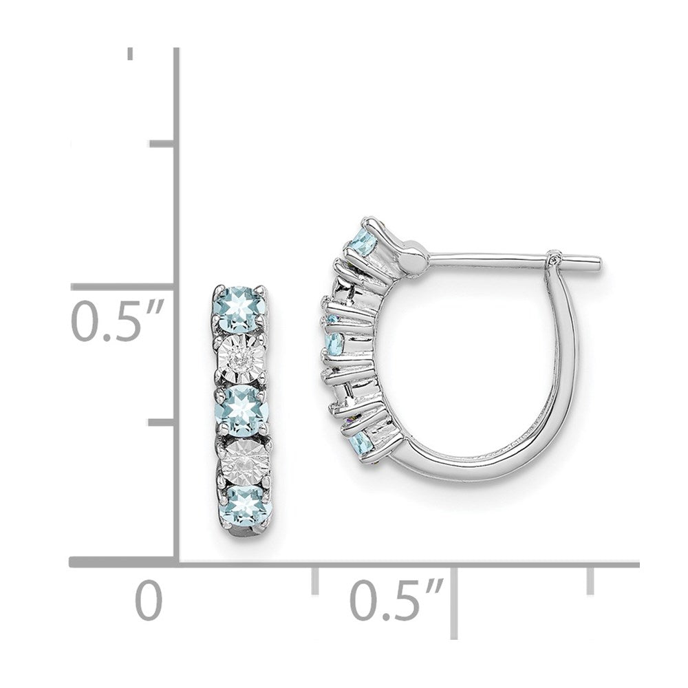 Sterling Silver Rhodium-plated Aquamarine & Diamond Earrings