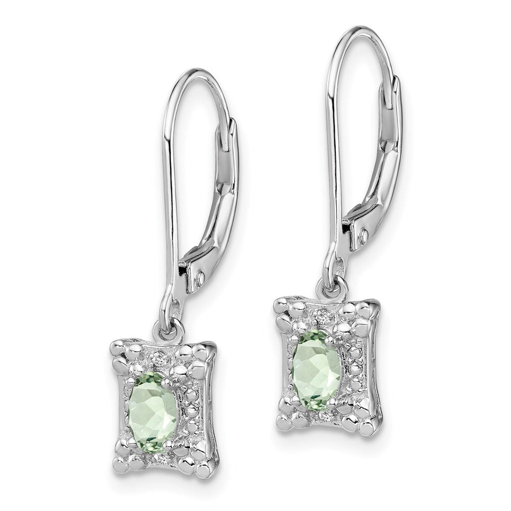 Sterling Silver Rhodium-plated Green Quartz Diamond Earrings