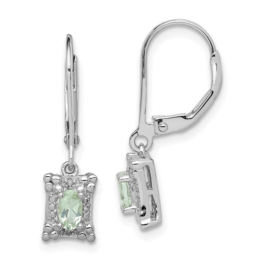 Sterling Silver Rhodium-plated Green Quartz Diamond Earrings