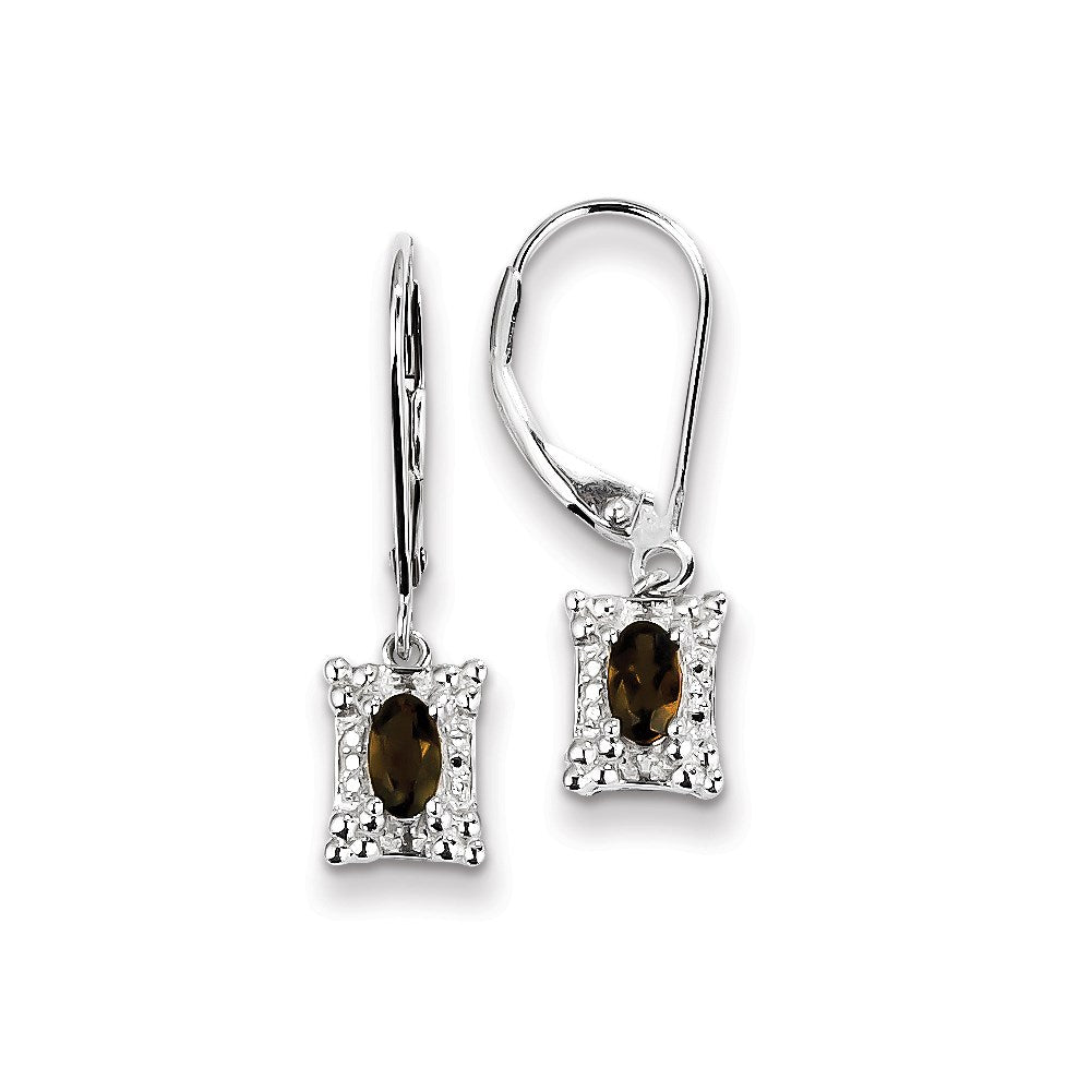 Sterling Silver Smoky Quartz Diamond Earrings