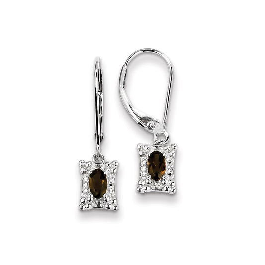 Sterling Silver Smoky Quartz Diamond Earrings