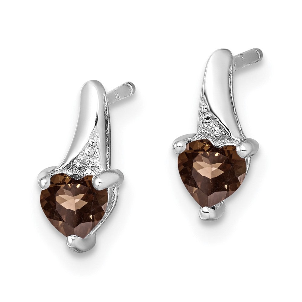 Sterling Silver Rhodium-plated Smoky Quartz Diamond Earrings