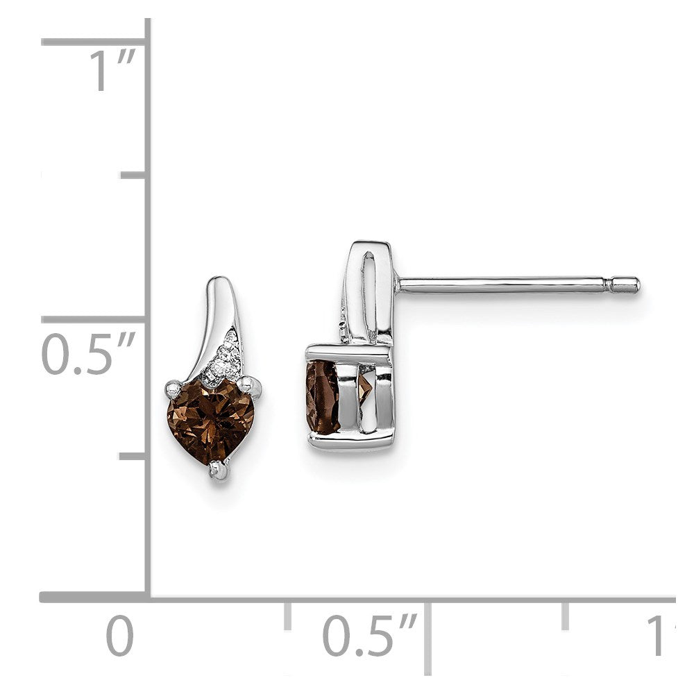 Sterling Silver Rhodium-plated Smoky Quartz Diamond Earrings