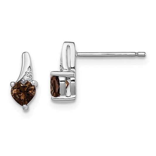 Sterling Silver Rhodium-plated Smoky Quartz Diamond Earrings