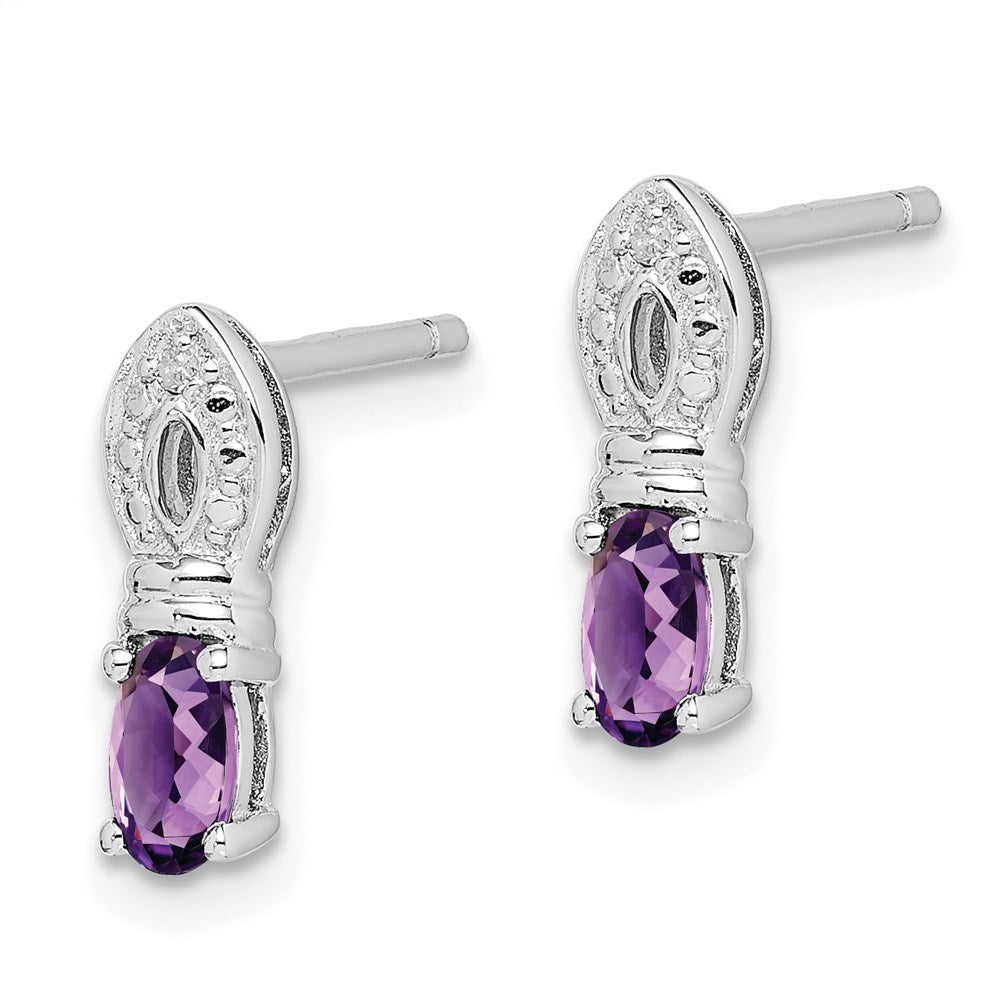 Sterling Silver Rhodium-plated Amethyst Diamond Earrings