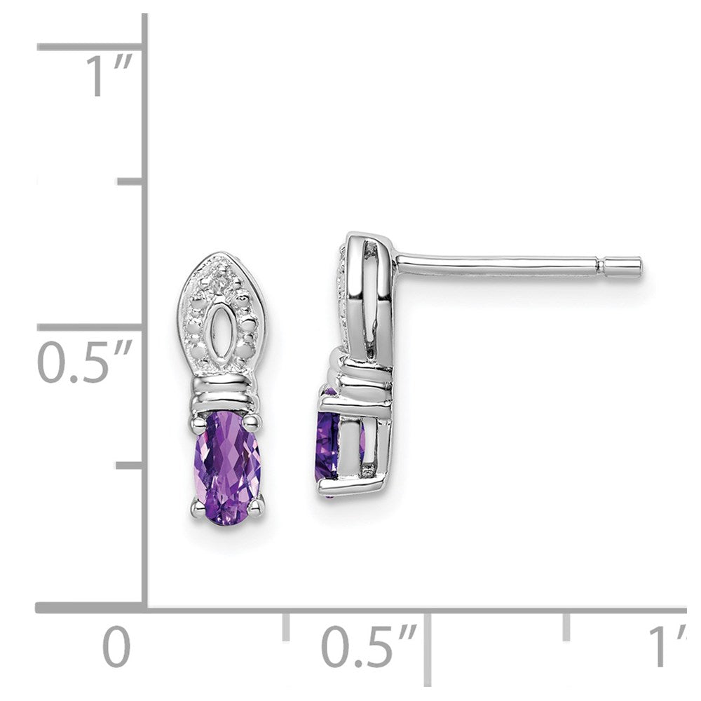 Sterling Silver Rhodium-plated Amethyst Diamond Earrings