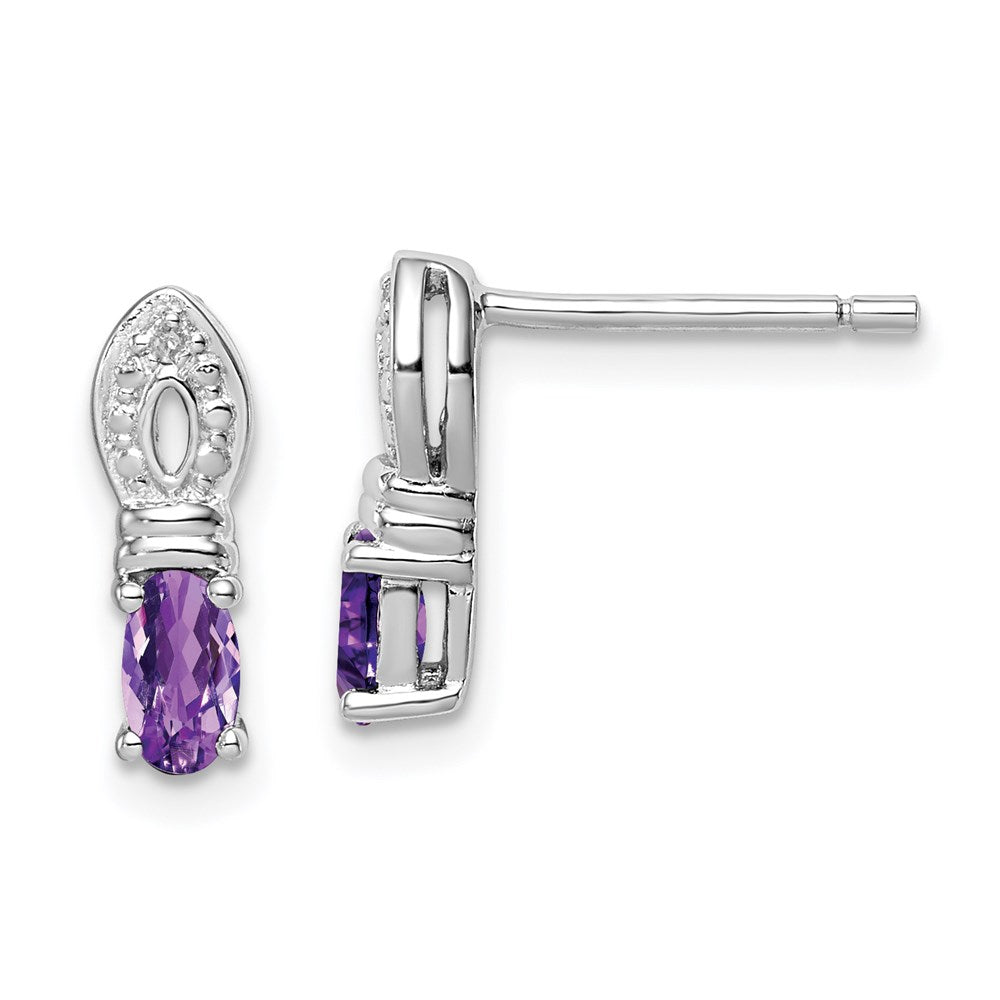 Sterling Silver Rhodium-plated Amethyst Diamond Earrings