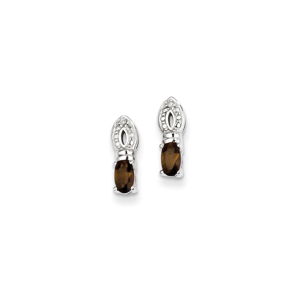 Sterling Silver Smoky Quartz Diamond Earrings