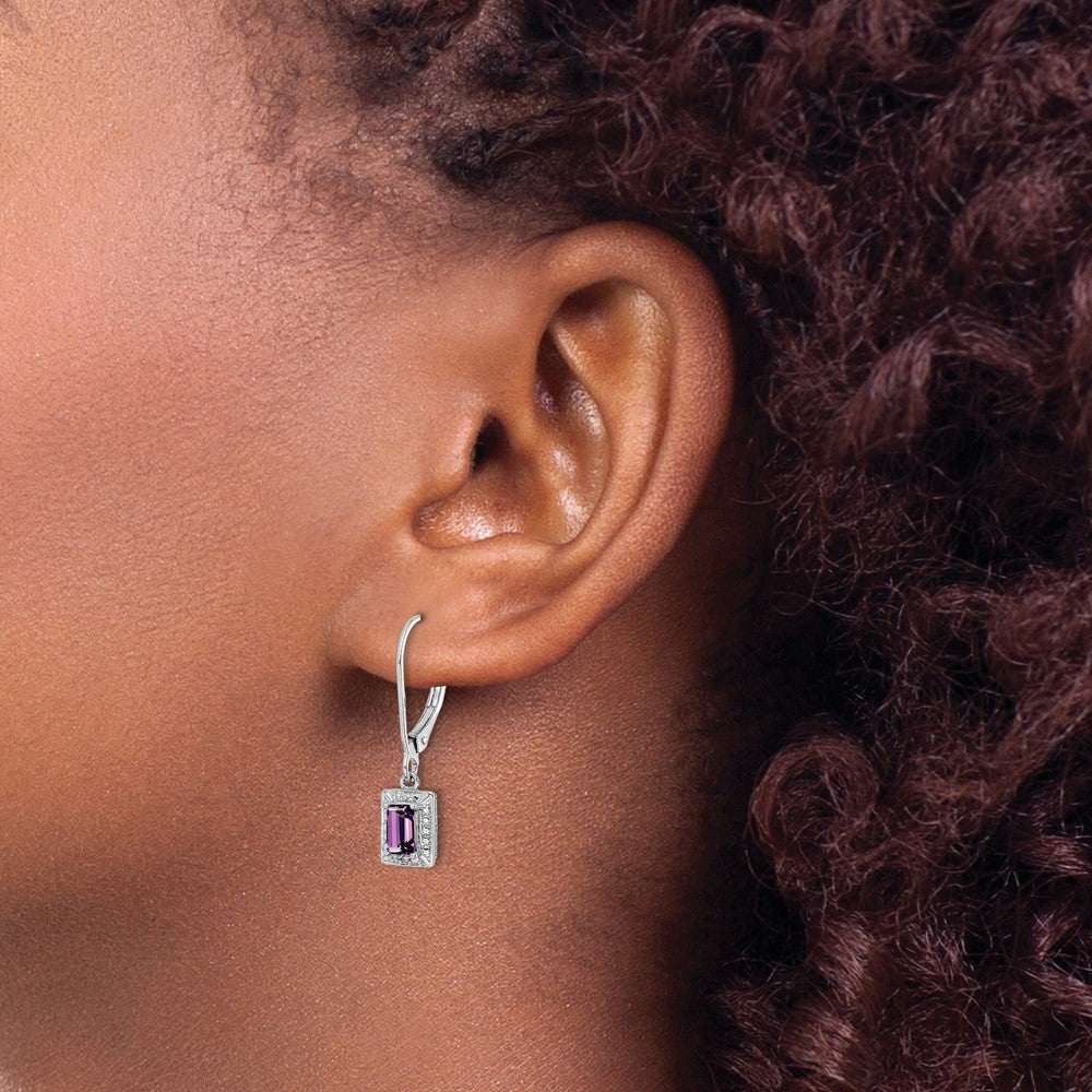 Sterling Silver Rhodium-plated Amethyst and Diamond Earrings