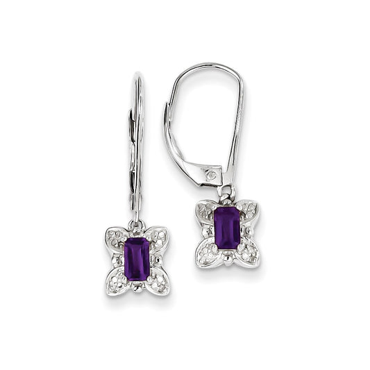 Sterling Silver Amethyst Diamond Earrings