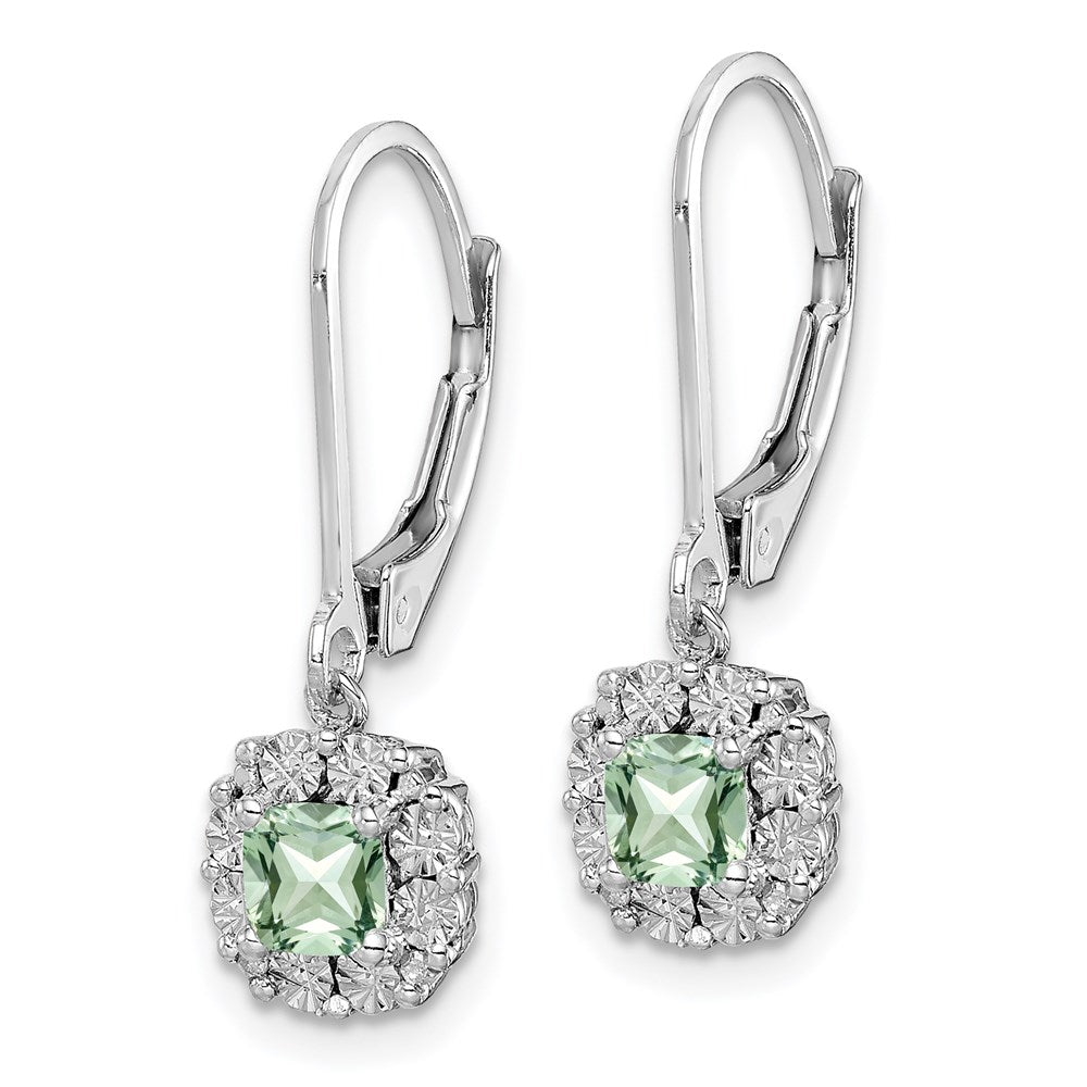 Sterling Silver Rhodium-plated Green Quartz and Diamond Earrings