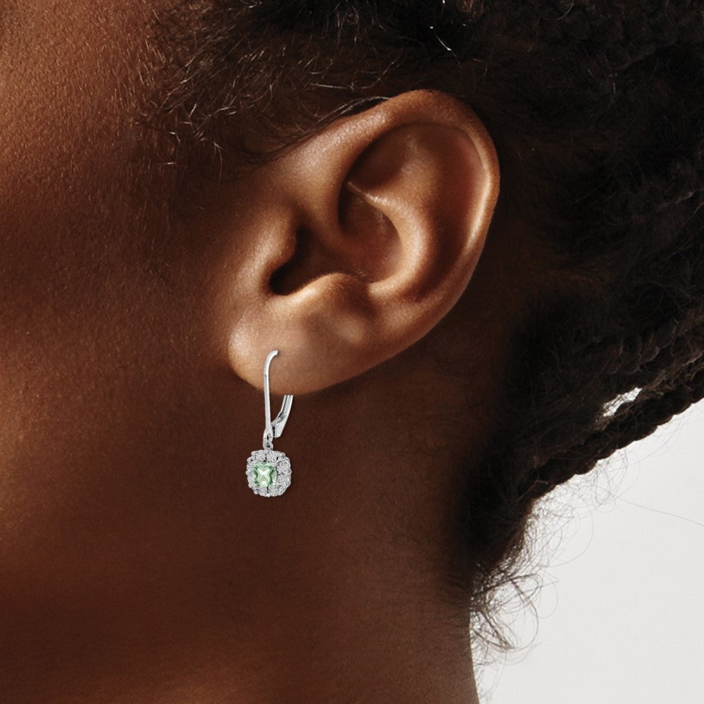 Sterling Silver Rhodium-plated Green Quartz and Diamond Earrings