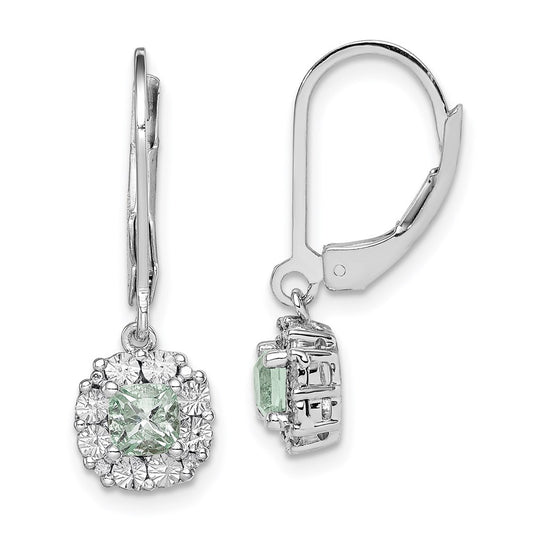 Sterling Silver Rhodium-plated Green Quartz and Diamond Earrings