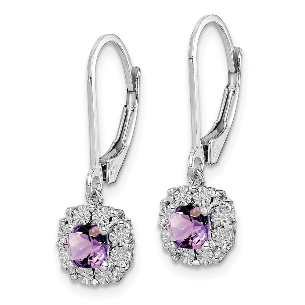 Sterling Silver Rhodium-plated Amethyst Diamond Earrings