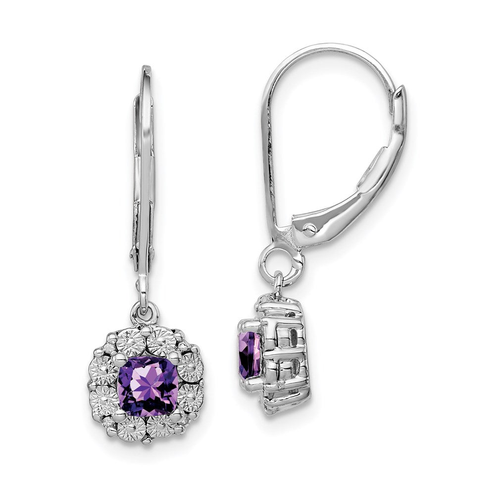 Sterling Silver Rhodium-plated Amethyst Diamond Earrings