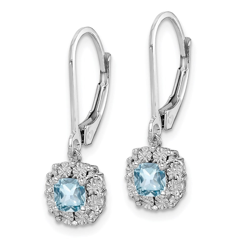 Sterling Silver Rhodium-plated Light Swiss Blue Topaz Diamond Earrings