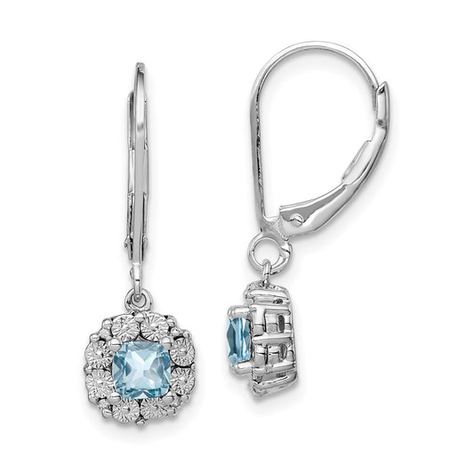 Sterling Silver Rhodium-plated Light Swiss Blue Topaz Diamond Earrings