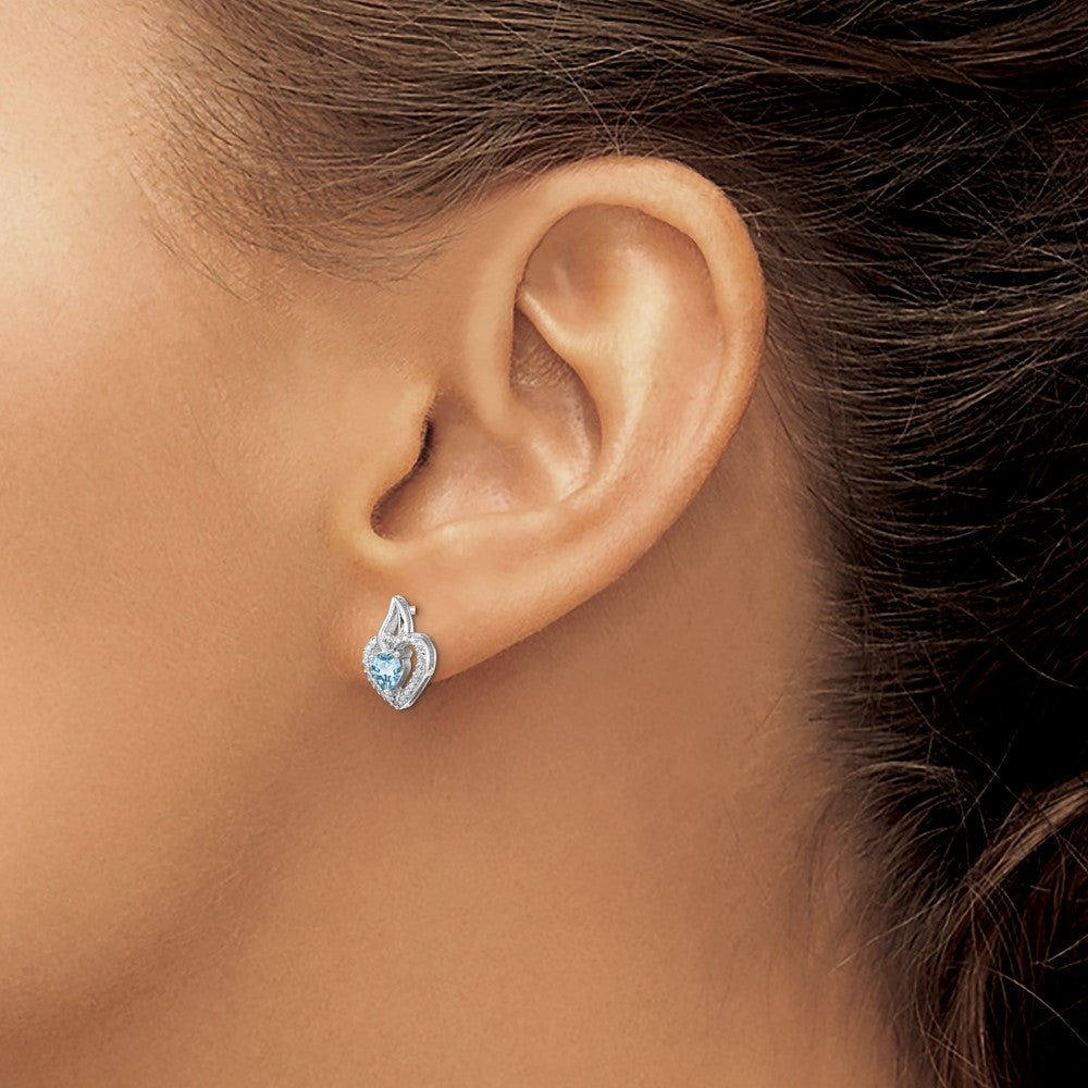 Sterling Silver Rhodium-plated Blue Topaz and Diamond Earrings