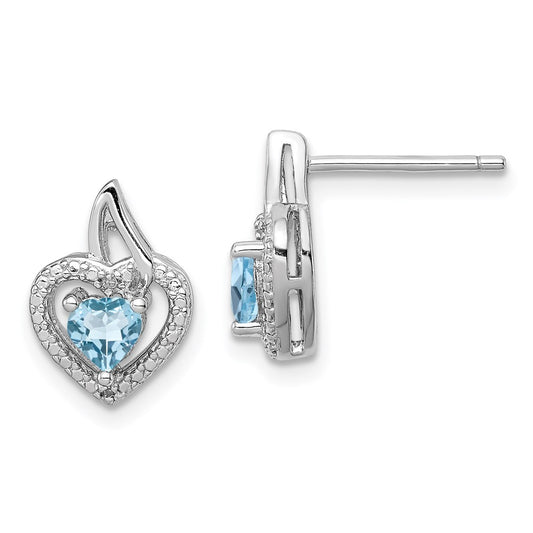 Sterling Silver Rhodium-plated Blue Topaz and Diamond Earrings