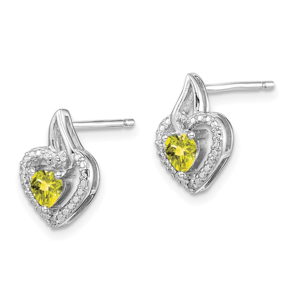 Sterling Silver Rhodium-plated Lemon Quartz Diamond Earrings